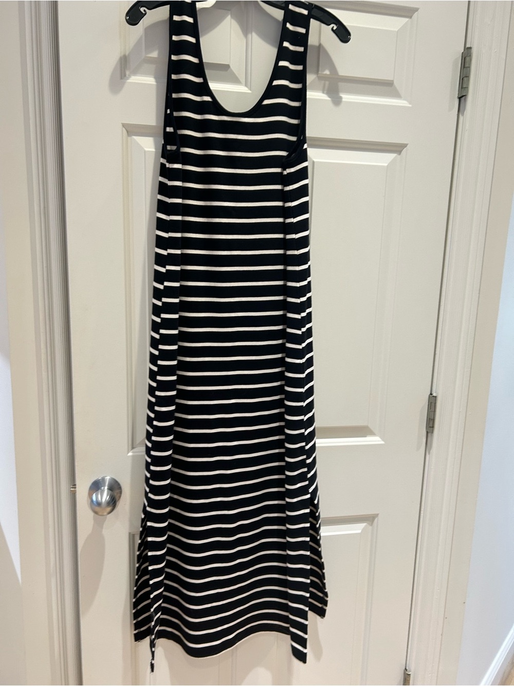 Black and White Striped Midi Dress - Sleeveless Tank Style